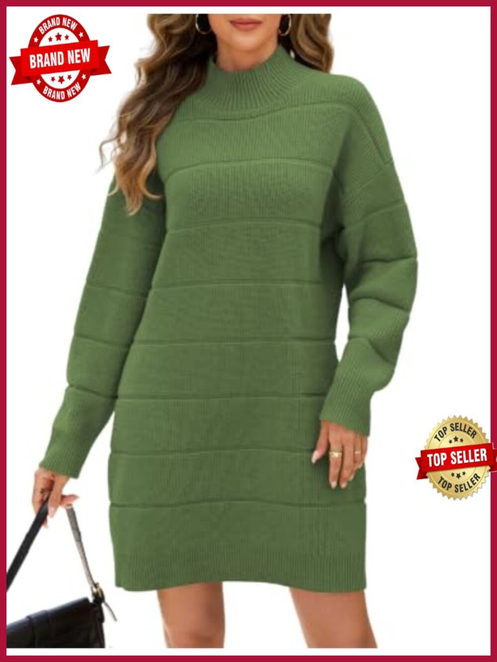 Mock Neck Sweater Dress Loose Knit Mini Fall Casual Knitwear